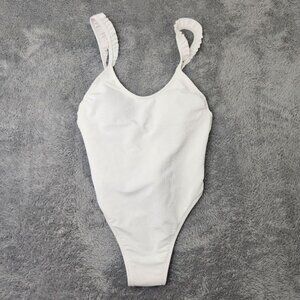 Xhilaration One-Piece Swimsuit L (8-10) White Ribbed Ruffled Strap Polyester